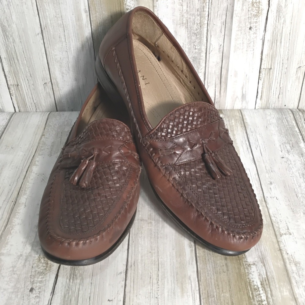 Domani Mens Brown Leather Woven Tassel Loafers Slip On Dress Shoes13M 18-1005